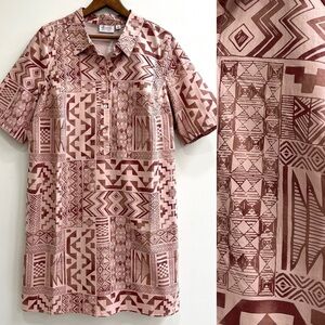 NWOT Denim&Co button front shirt dress Aztec print cotton spandex pockets 1X
